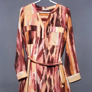 DEX Women's Long Sleeve Tunica Short Dress Waist Tie